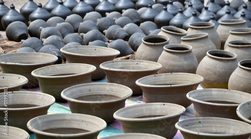 Rows of traditional clay pots in Bhaktapur Nepal