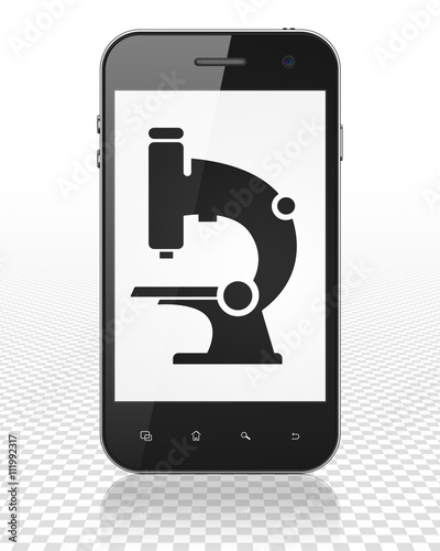 Science concept: Smartphone with Microscope on display