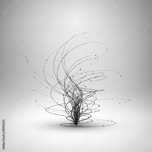 Tornado. Swirl with connected line and dots. Wired wavy structure. Technology connection concept. Vector abstract illustration.