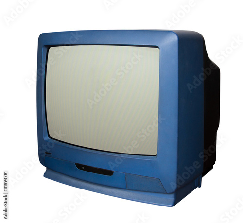 Old blue television with clipping path