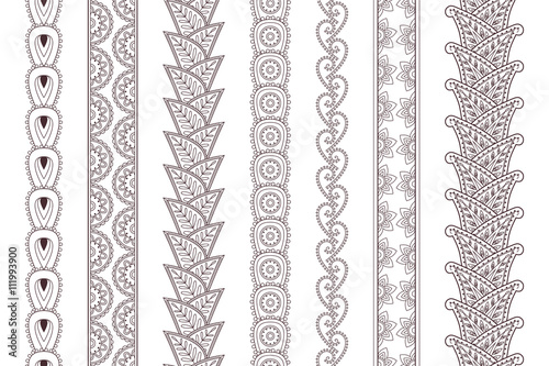 Set of paisley hand drawn henna tattoo borders