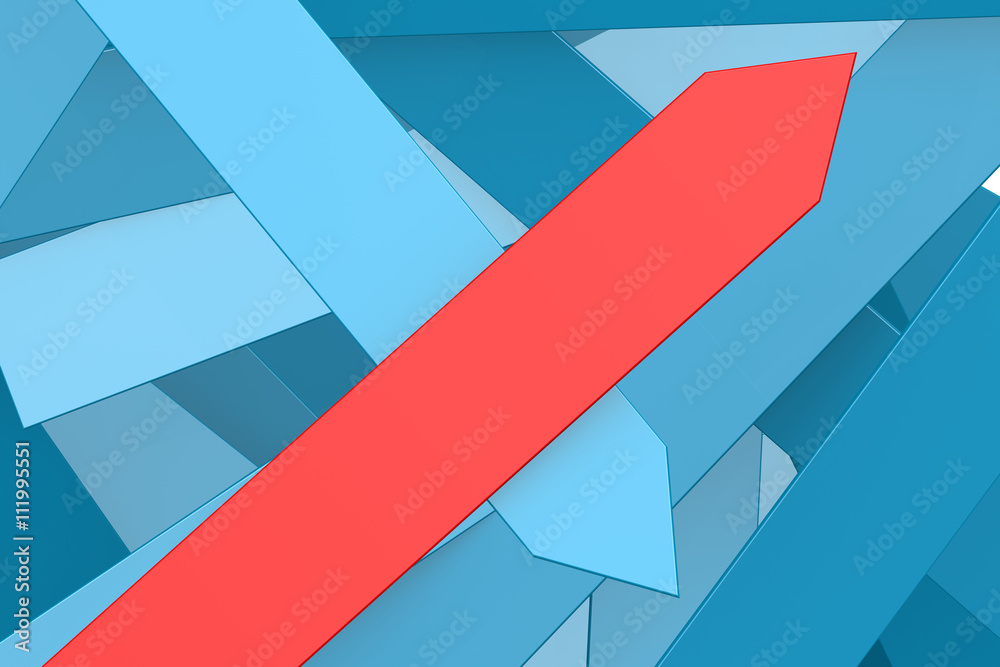 Group of blue arrows and red arrow pointing upward Group of blue arrows and red arrow pointing upward