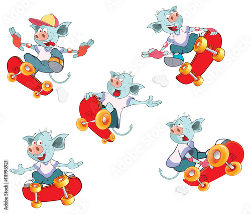 Set Cartoon Illustration. A Cute Devil for you Design. Skateboarding. Cartoon Character
