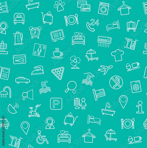 Hotel services, seamless background, green. 
