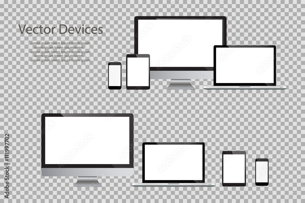 Set of realistic computer monitors, laptops, tablets and mobile phones. Electronic gadgets, isolated, on isolated background Set of realistic computer monitors, laptops, tablets and mobile phones. Electronic gadgets, isolated, on isolated background