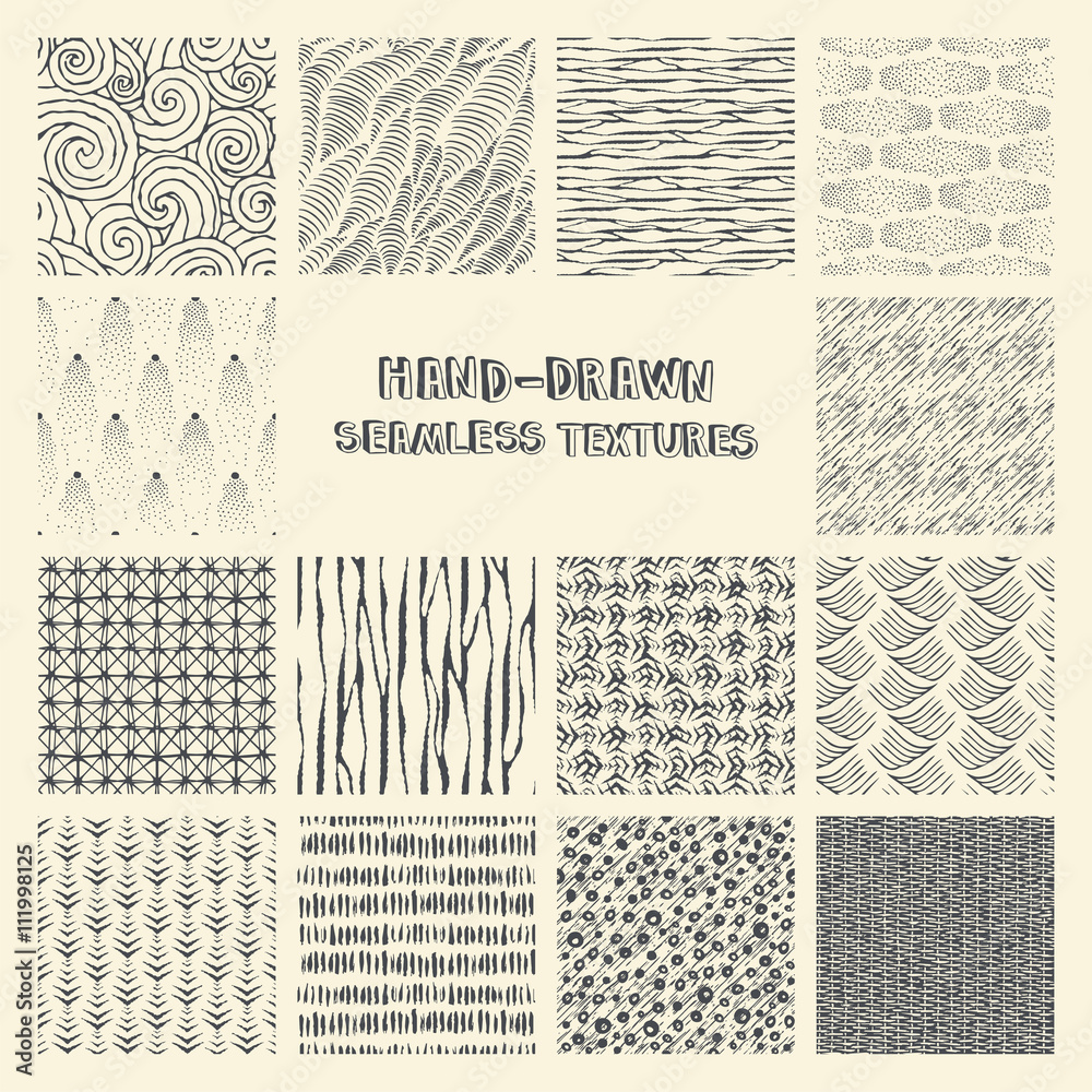Set of hand drawn marker and ink seamless patterns. Set of hand drawn marker and ink seamless patterns.