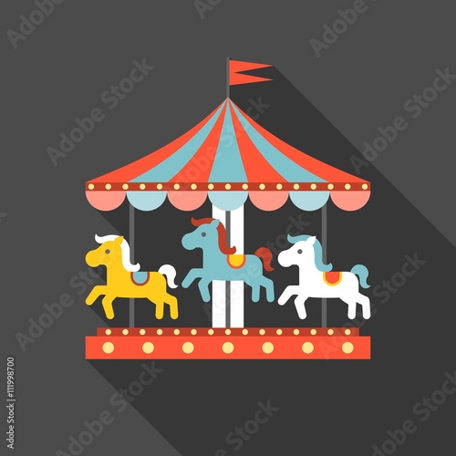 merry go round vector in funfair, merry go round icon, flat design