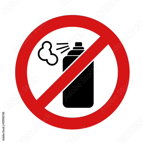 Black aerosol spray can icon on white background. No aerosol Graffiti spray can sign icon. Aerosol paint symbol.