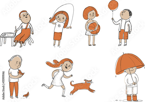 The vector set of various kid's activities.
