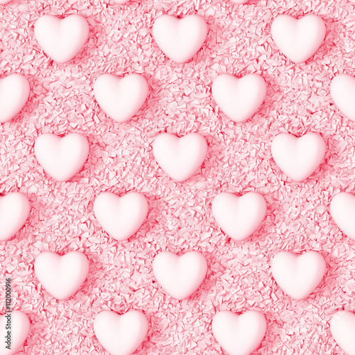 seamless pink background made of hearts and tiny cubes objects