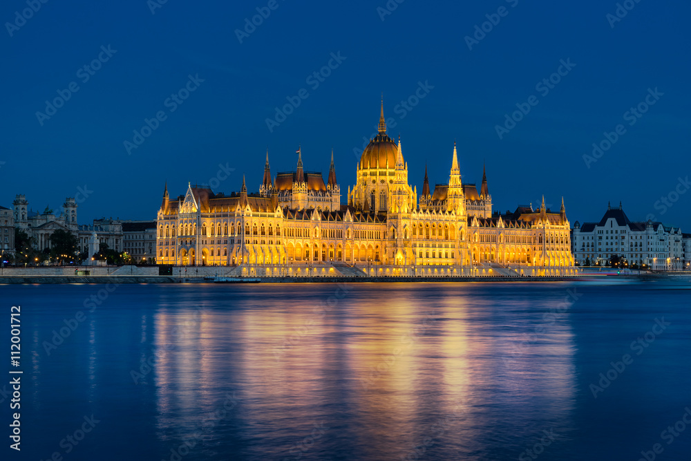 The Hungarian Parliament on the Danube River in Budapest Hungary