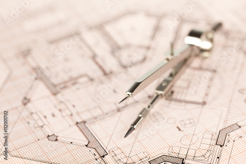 architecture blueprint - house plan & compass