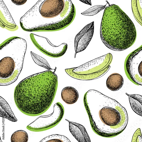 Obraz Wektor ręcznie rysowane wzór zielony awokado.