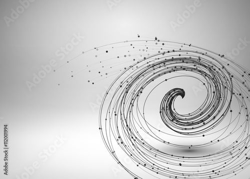 Tornado. Swirl with connected line and dots. Wired wavy structure. Technology connection concept. Vector abstract illustration.