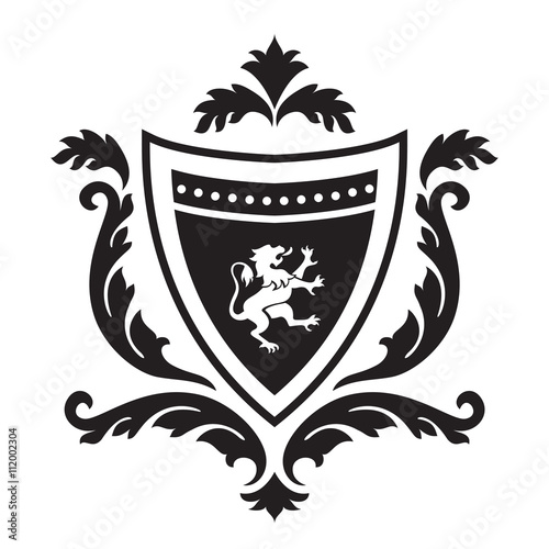Coat of arms - shield with gryphon and floral ornament.