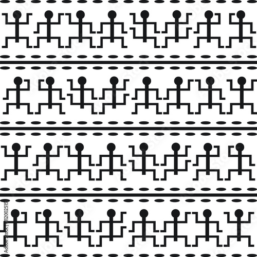 Pattern with dancing people icons in different poses, Egyptian style,vector for print or design