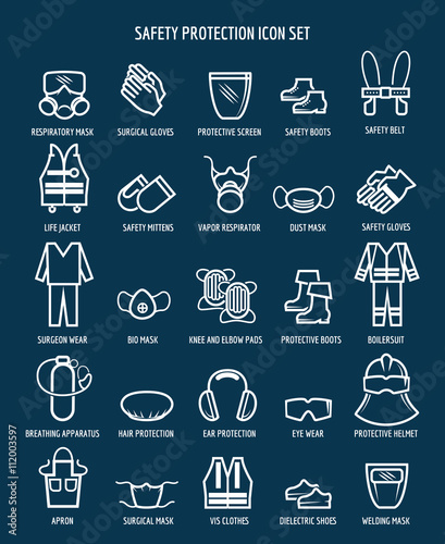 Work health and occupational safety protection icons. Vector illustration