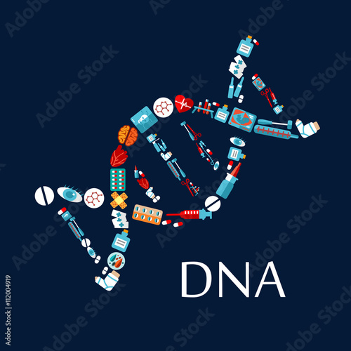 DNA helix from healthcare symbols flat icon