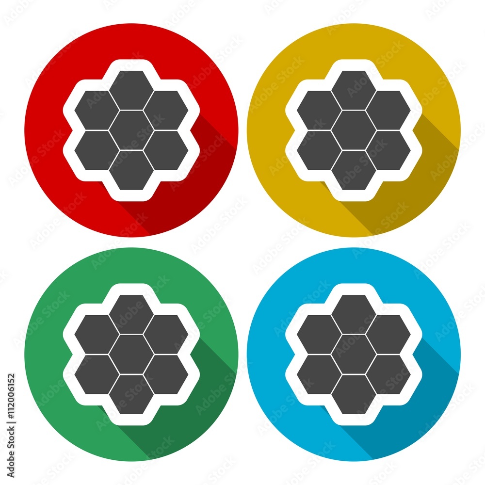 Fototapeta premium Honeycomb sign icons set with long shadow