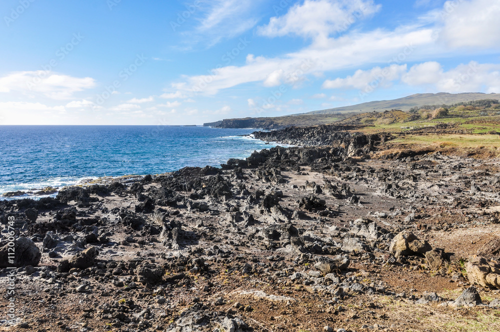 View of Ahu Tongariki site in Easter Island, Chile View of Ahu Tongariki site in Easter Island, Chile