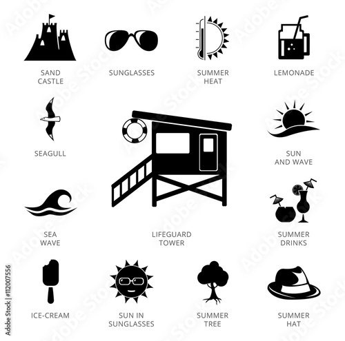 Lifeguard Tower Plus Icons Set