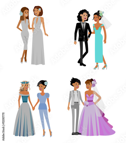 Nontraditional family. Happy cute wedding gay and lesbian