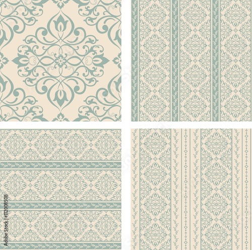 Set of 4 vintage seamless damask patterns. Seamless pattern can be used for wallpaper, fabrics, paper craft projects, web page background,surface textures. 