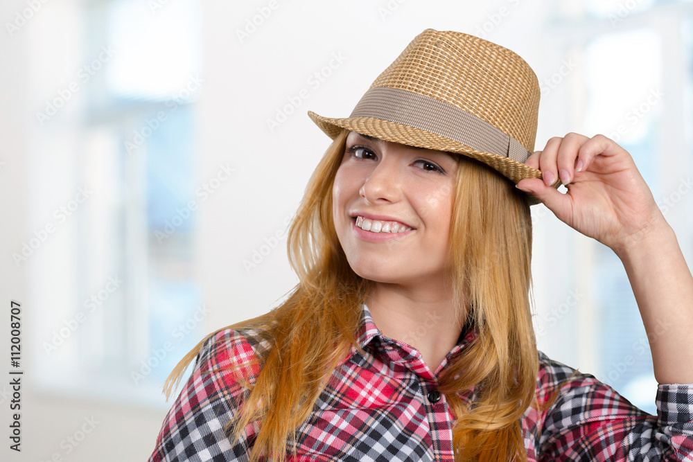 Slim pretty young girl in straw hat Slim pretty young girl in straw hat
