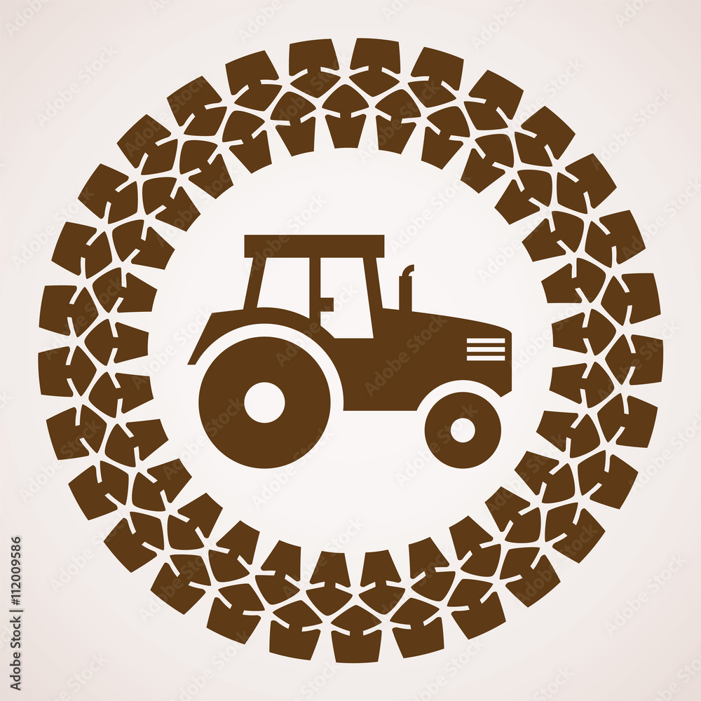 Naklejka premium vector design of tractor tire print with symbol of tractor