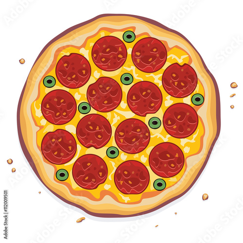 vector illustration of italian pizza with pepperoni slices