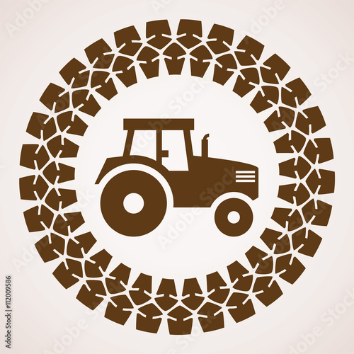 vector design of tractor tire print with symbol of tractor