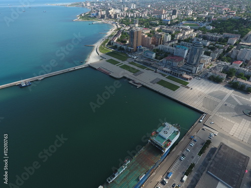 Top view of the marina and quay of Novorossiysk