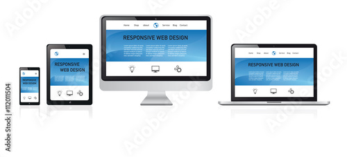responsive design auf laptop, computer monitor, tablet und smartphone