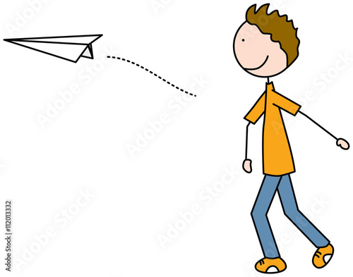 Happy kid throwing paper plane