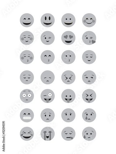  Gray Emoticon vector. Emoji vector. Smile icon set. Emoticon icon web - stock vector.
