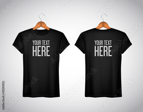 Men black T-shirt. Realistic mockup whit brand text for advertis