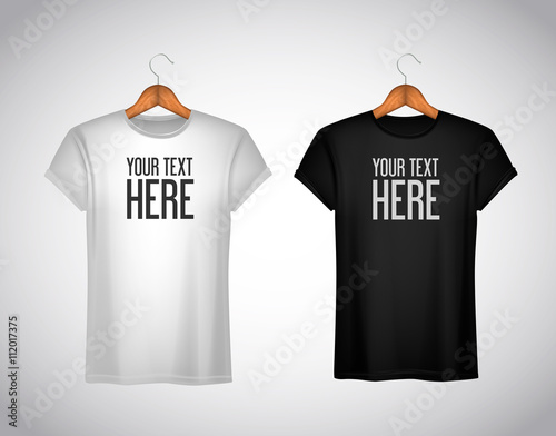 Men black and white T-shirt. Realistic mockup whit brand text fo