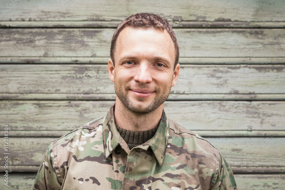 Caucasian man in military camouflage uniform