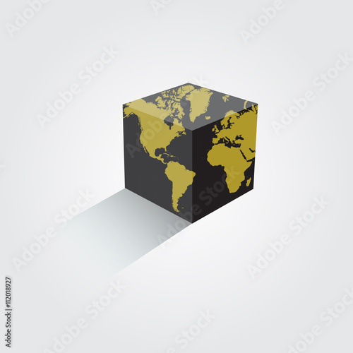 World map colorful. Earth in the form of a cube. Vector illustration.
