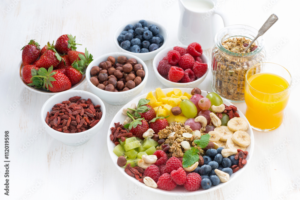 products for a healthy breakfast - berries, fruit and cereal products for a healthy breakfast - berries, fruit and cereal