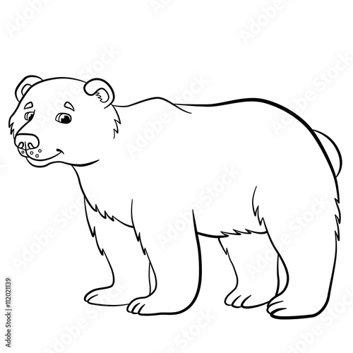 Coloring pages. Wild animals. Cute bear smiles.
