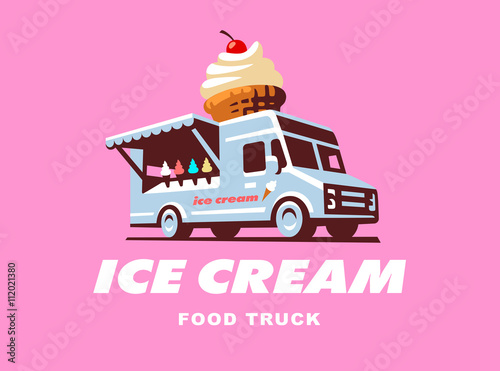 Mobile food truck. Car with ice cream. Vector illustration.
