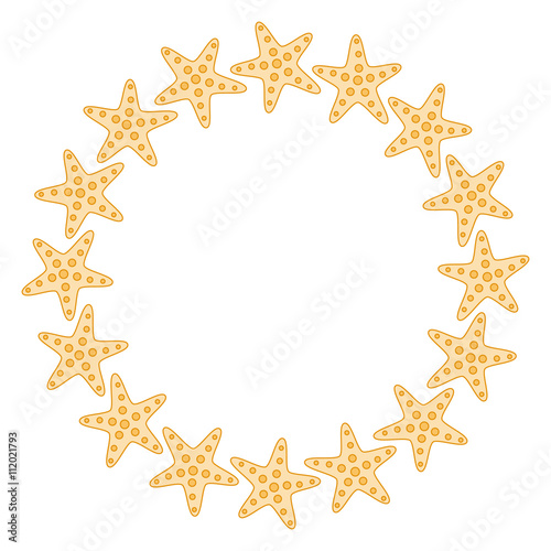 Round frame of sea stars in pastel tones vector illustration.