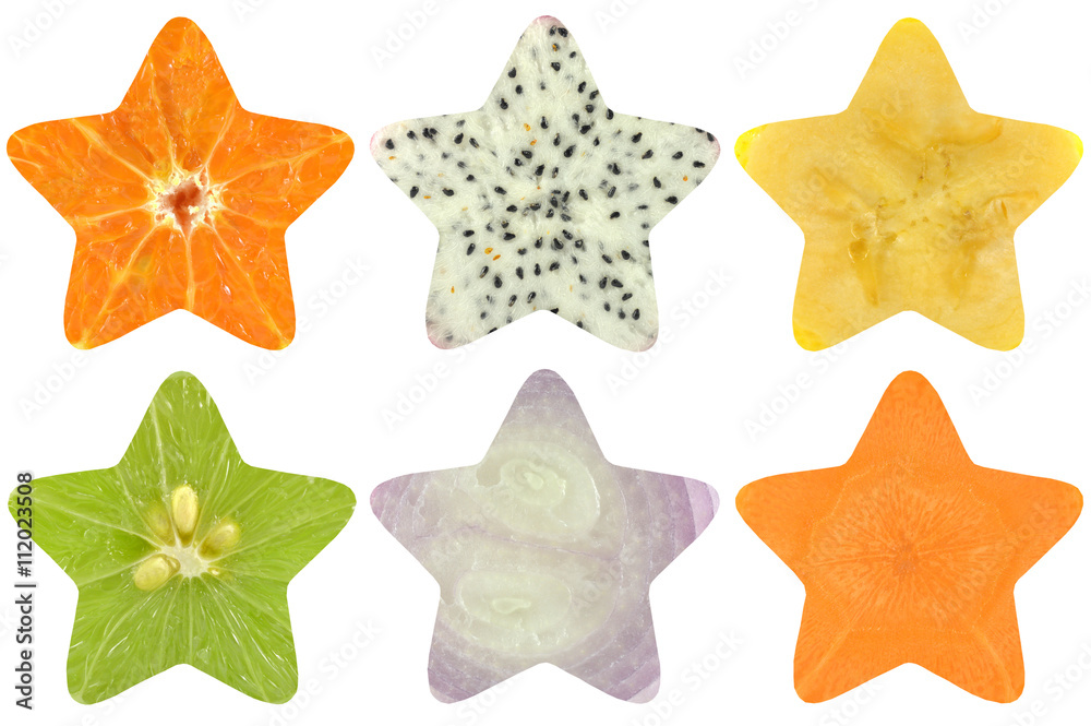 Star shaped fruit and vegetable on white background Star shaped fruit and vegetable on white background
