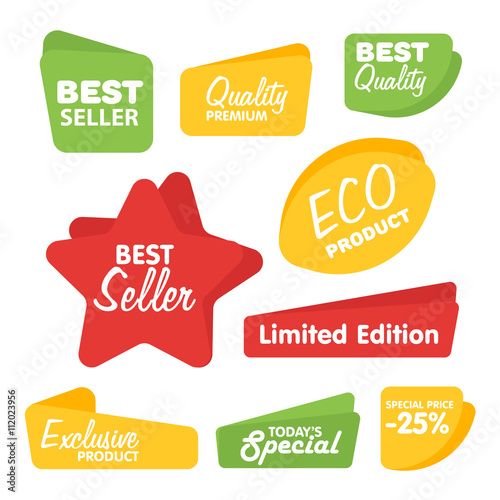Big Set of Vector Label, Sticker, Tags. Collection Colorful Abstract Label and Sticker. Blank Label of Modern Style. Best seller, eco product, quality and other icon.