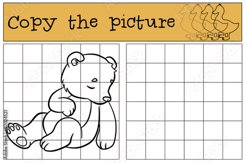 Children games: Copy the picture. Little cute baby bear sleeps.