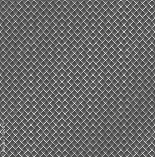 Realistic metal grid texture background. Structure of metal mesh fence with highlights and shadows. Vector backdrop.
