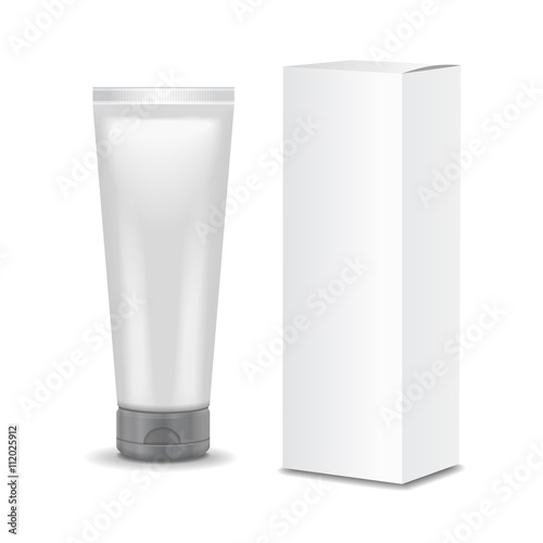 Realistic tubes and package. Packing white cosmetics or medicines isolated