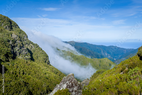 Mountain view from popular Madeira 25 fontains levada hiking route