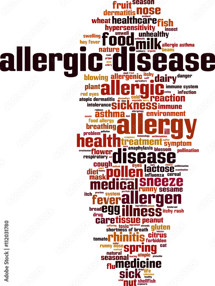 Allergic disease word cloud concept. Vector illustration